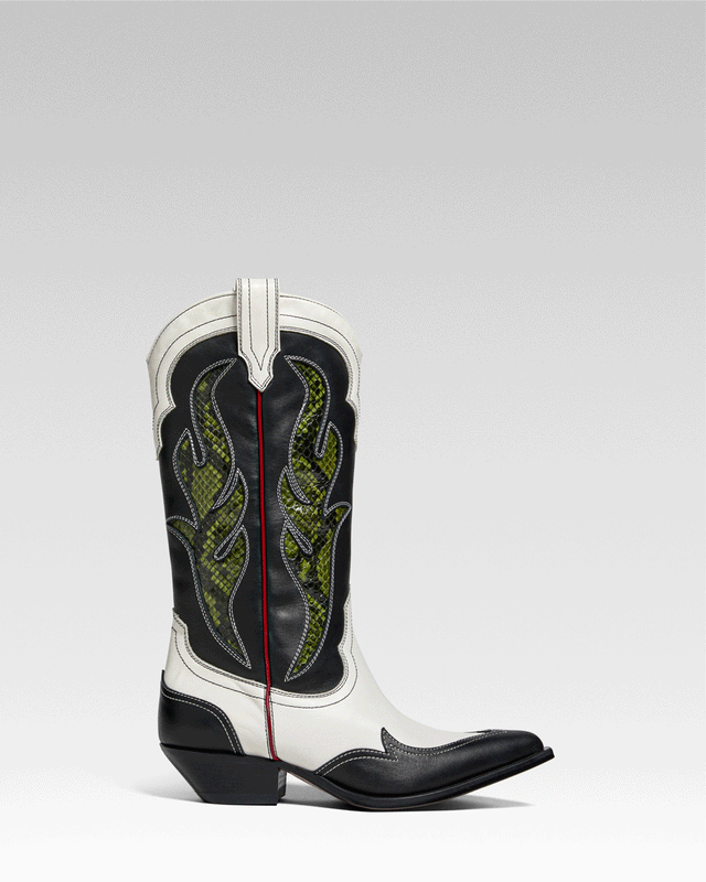 ANGEL FIRE Women's Cowboy Boots in Black & White Calf | Ayers Green