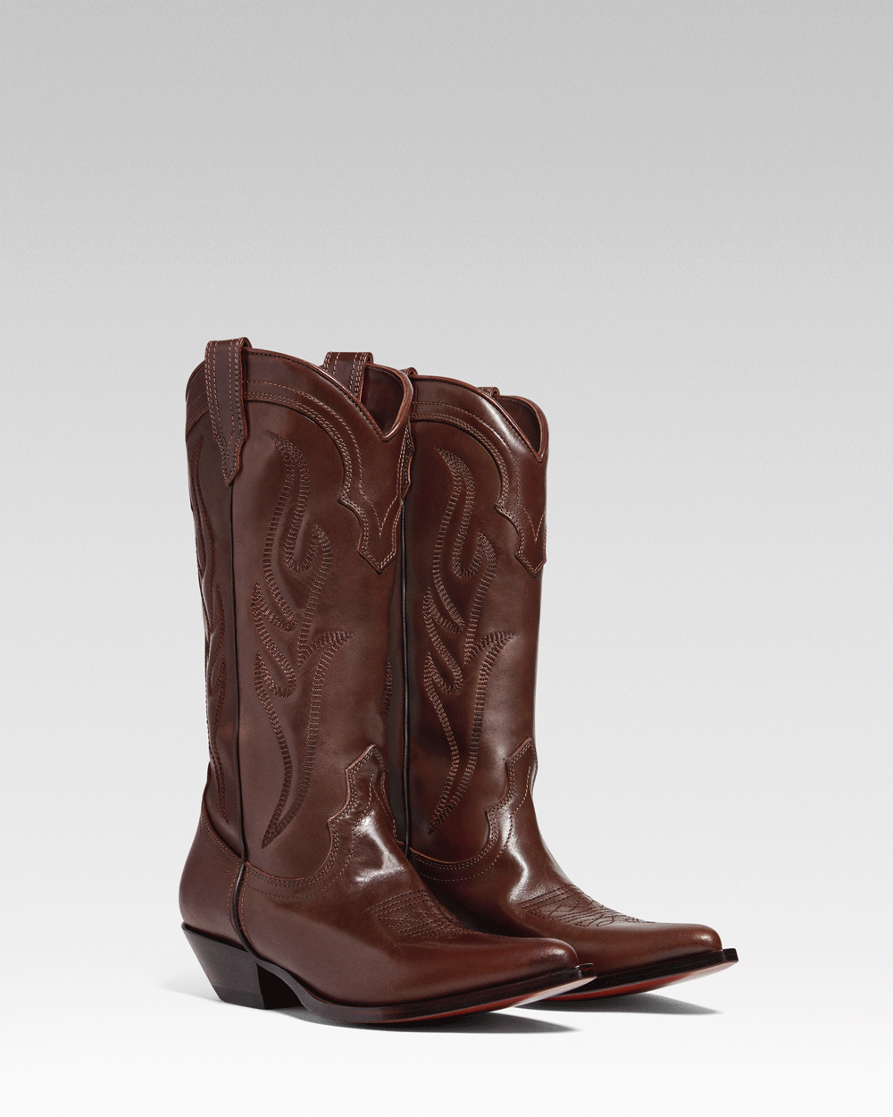 SANTA FE Women's Cowboy Boots in Brown Vacchetta | On Tone Embroidery