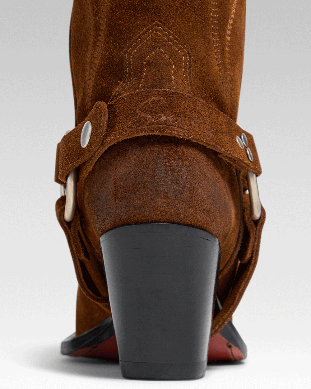 SANTA FE BELT Women's Cowboy Boots in Rusty Brown Suede Oil | On Tone Embroidery