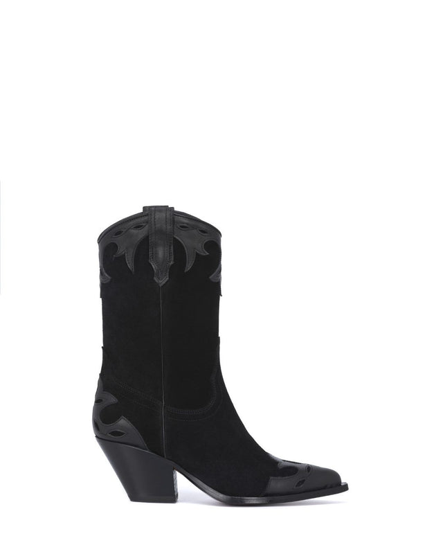 RODEO Women's Ankle Boots in Black Suede | Black Calfskin Inserts_ Side_ 01