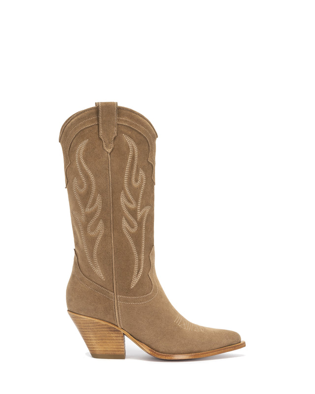 SANTA FE Women's Cowboy Boots in Cigar Suede | On Tone Embroidery_Side_01