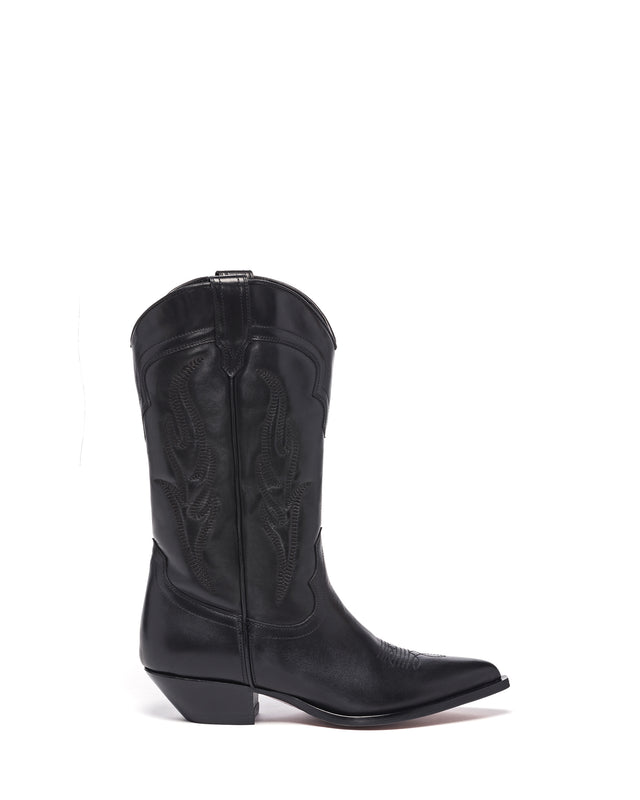 Santafe Men's Cowboy Boots in Black Calfskin | On Tone Embroidery 01