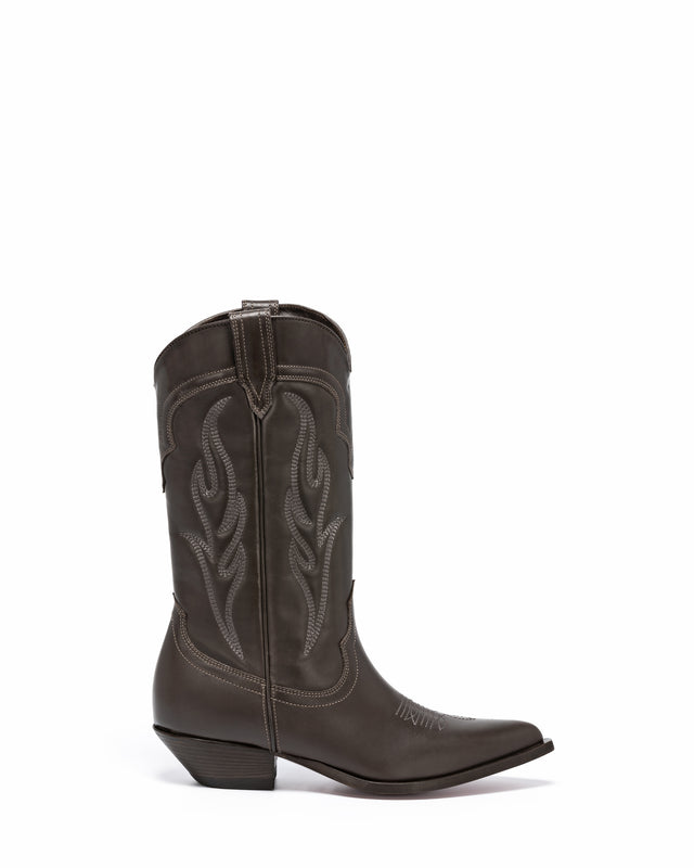 Santafe Women's Cowboy Boots in Brown Calfskin | On tone embroidery 01